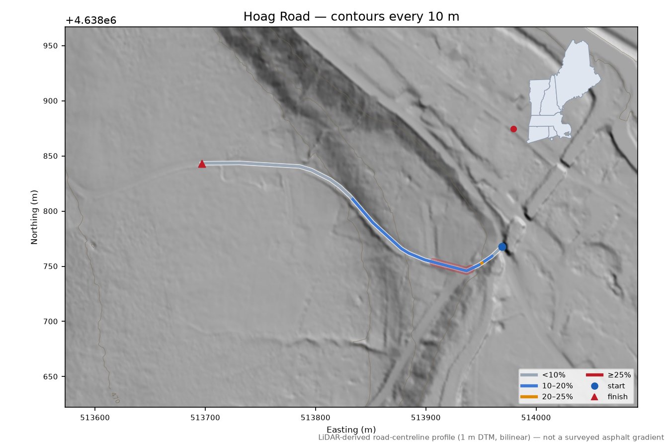 Hoag Road LiDAR hillshade map with contours
