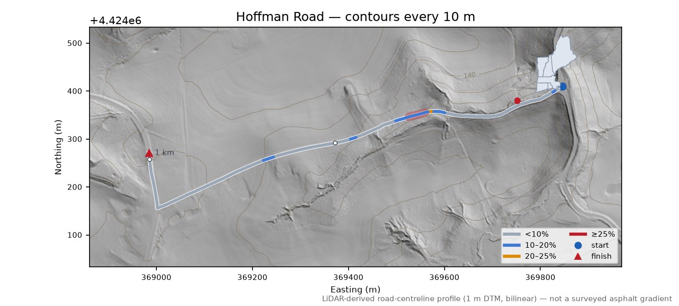 Hoffman Road LiDAR hillshade map with contours