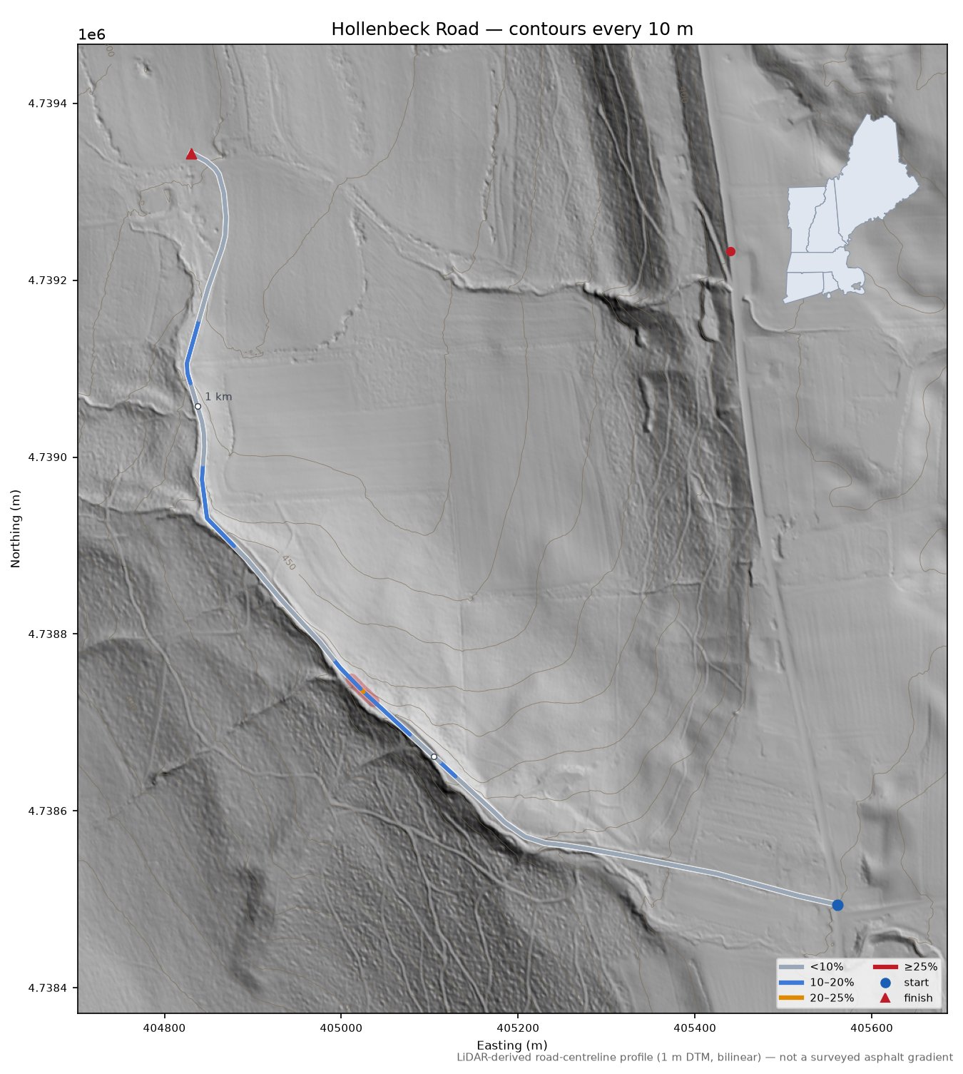 Hollenbeck Road LiDAR hillshade map with contours
