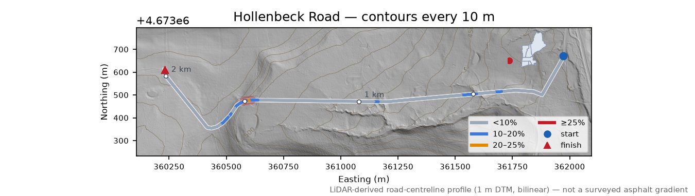 Hollenbeck Road LiDAR hillshade map with contours