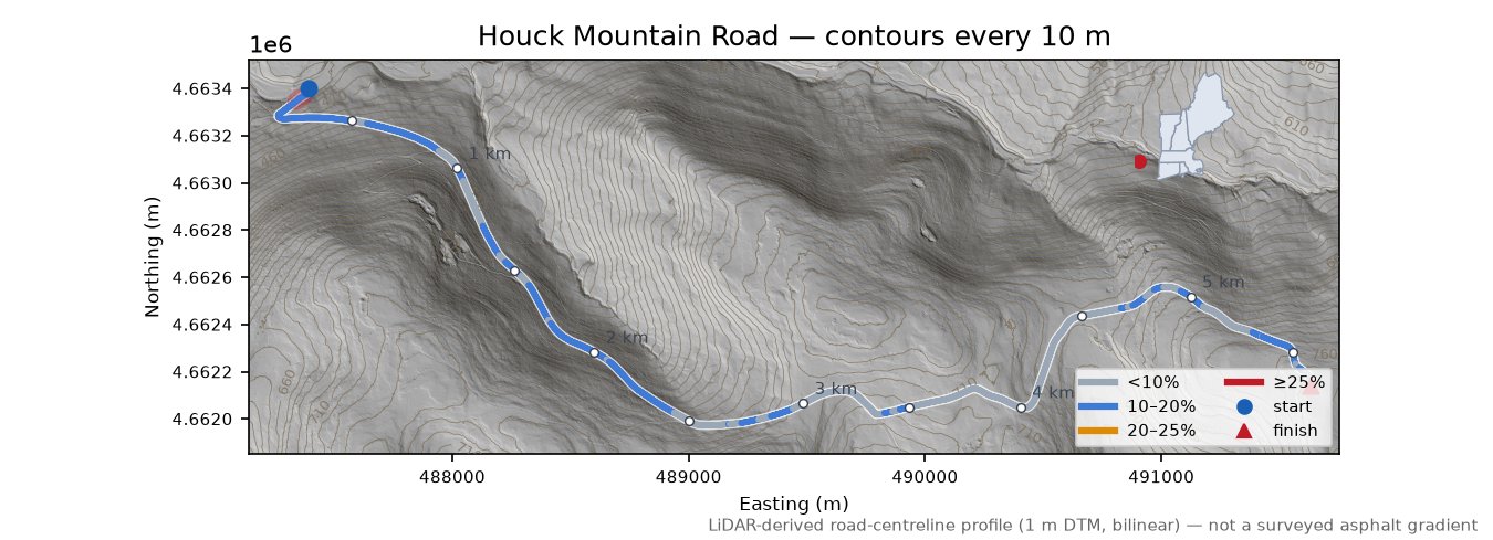 Houck Mountain Road LiDAR hillshade map with contours