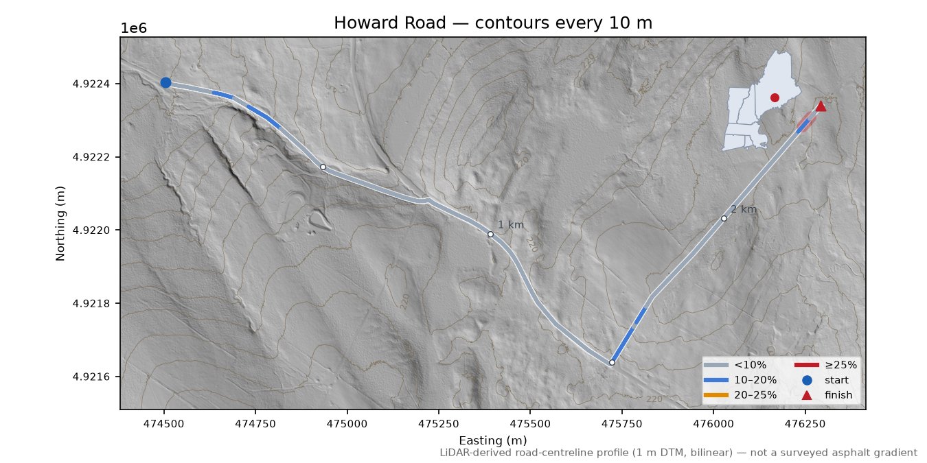 Howard Road LiDAR hillshade map with contours
