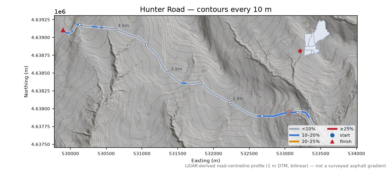 Hunter Road LiDAR hillshade map with contours