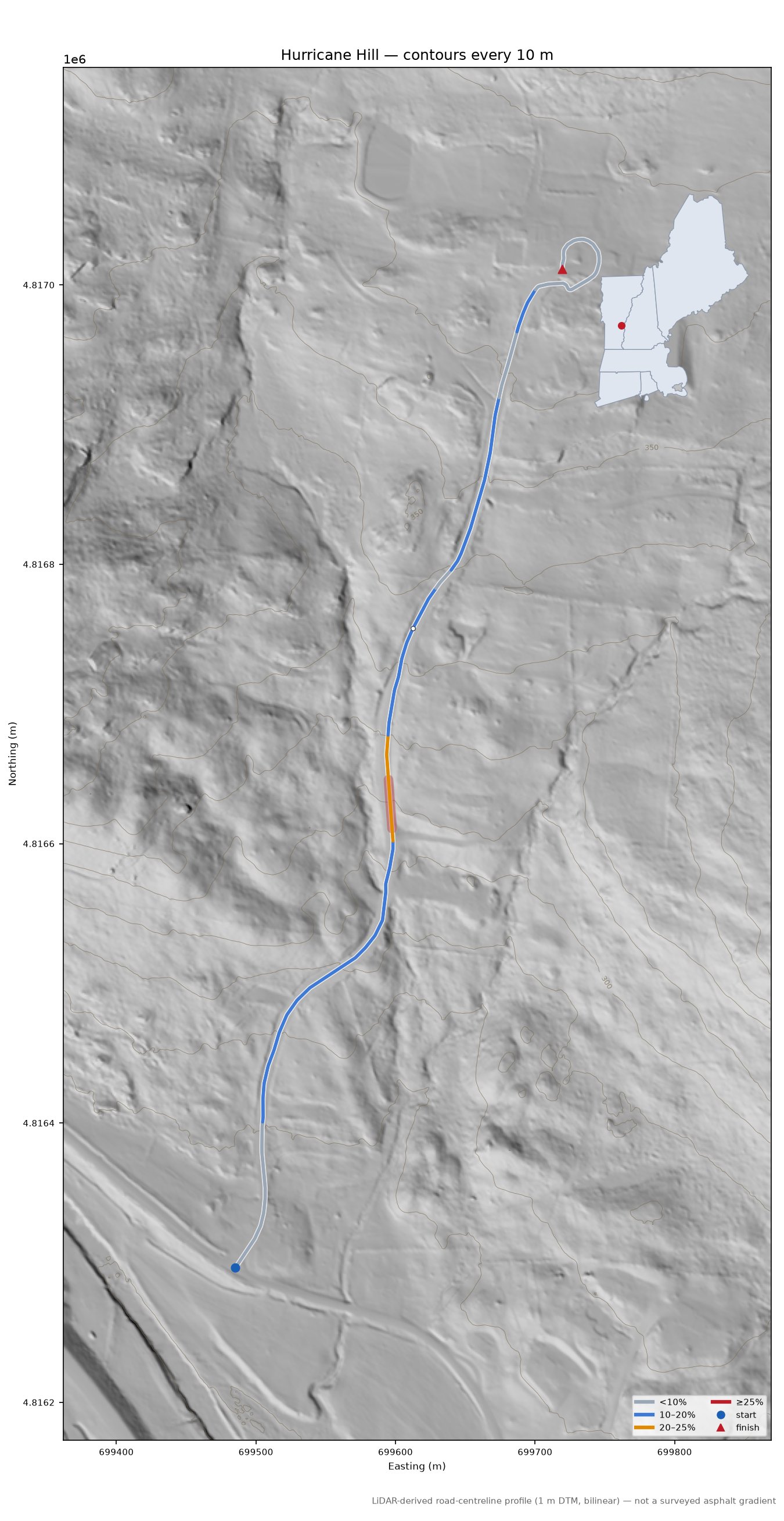 Hurricane Hill LiDAR hillshade map with contours