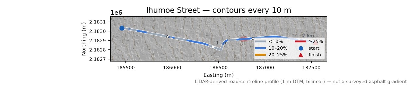 Ihumoe Street LiDAR hillshade map with contours