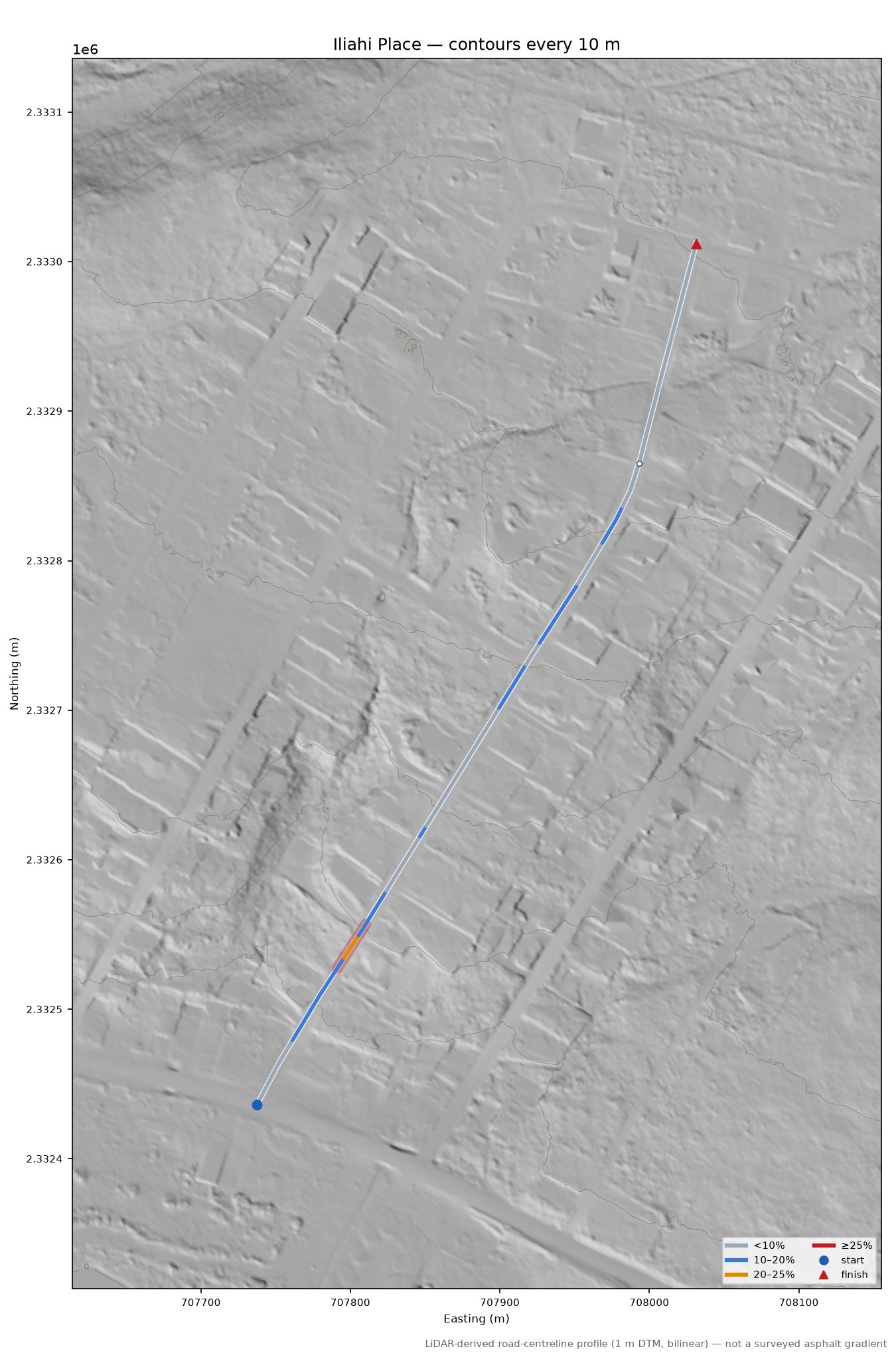 Iliahi Place LiDAR hillshade map with contours