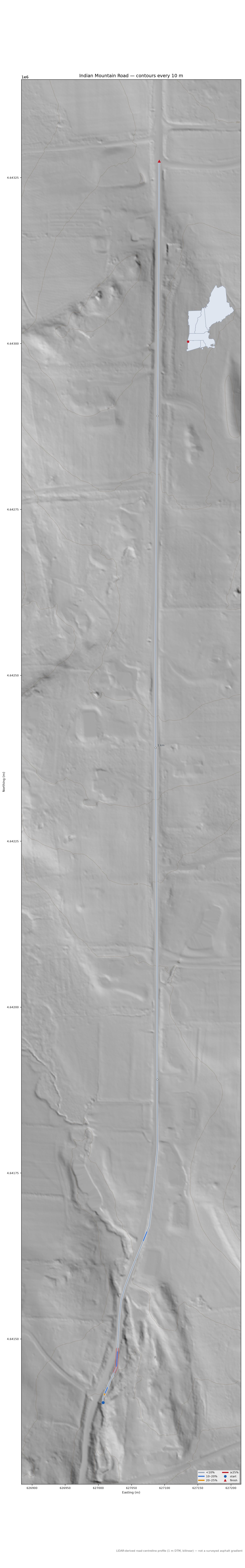 Indian Mountain Road LiDAR hillshade map with contours