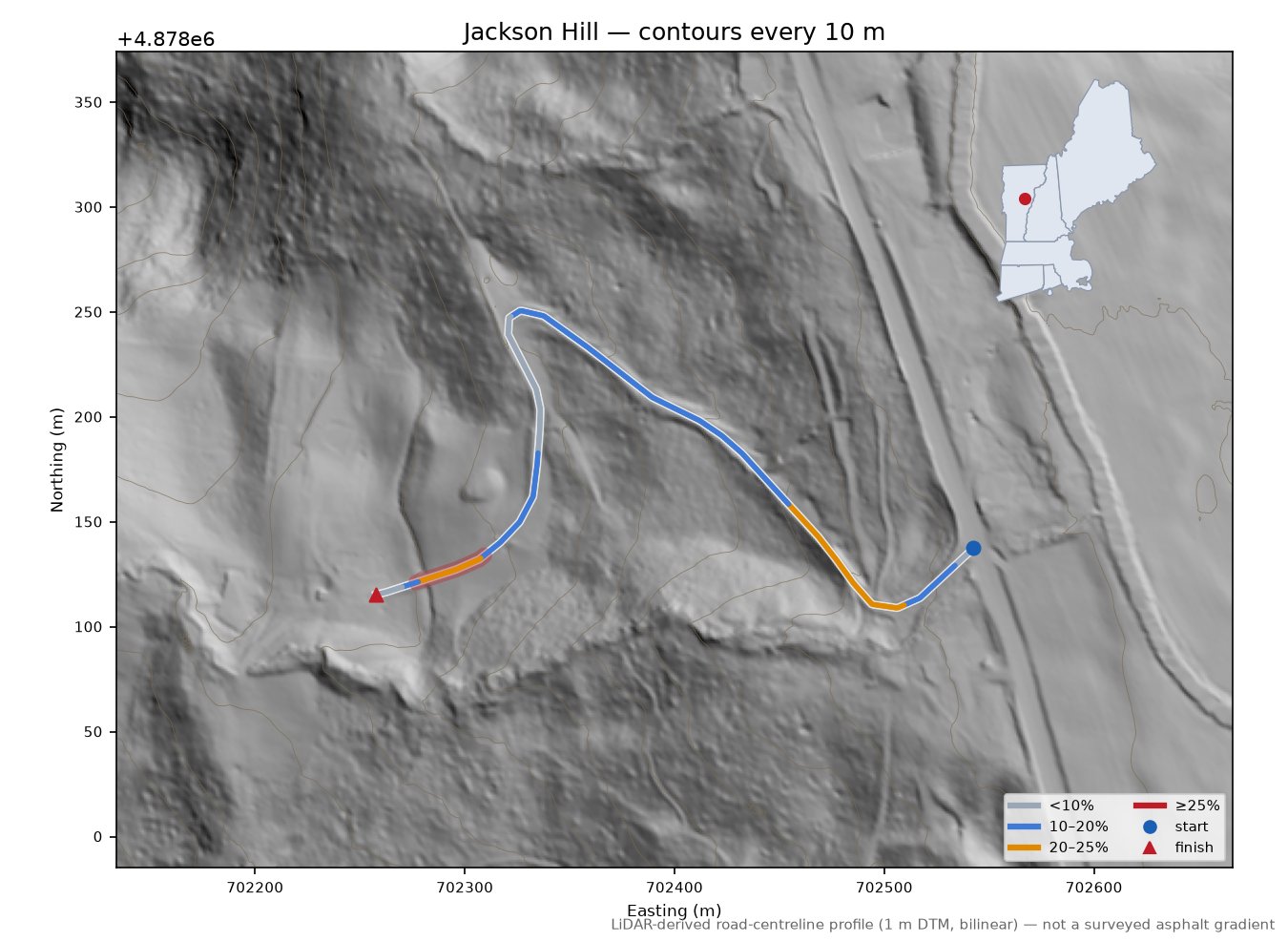 Jackson Hill LiDAR hillshade map with contours