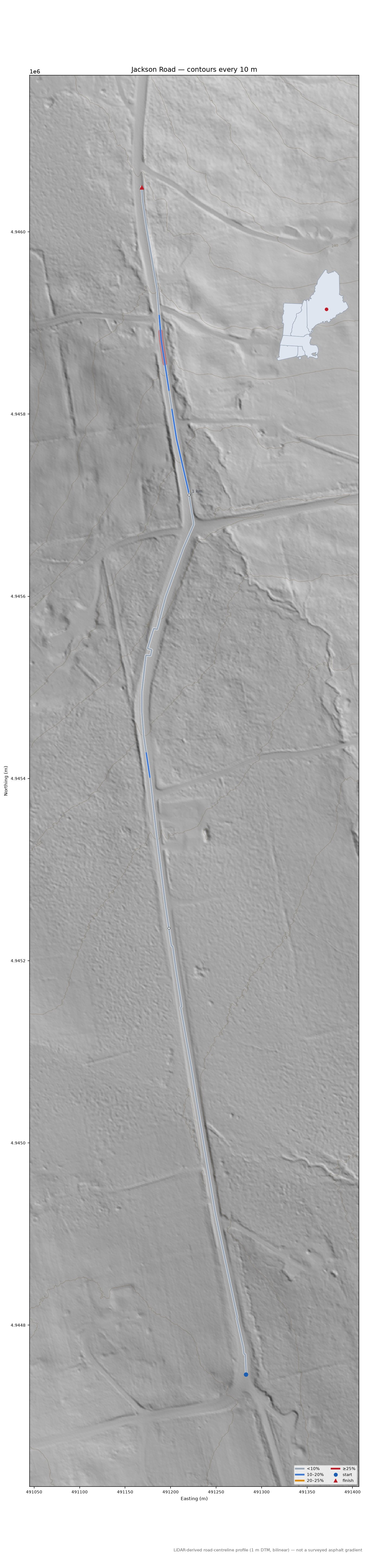 Jackson Road LiDAR hillshade map with contours