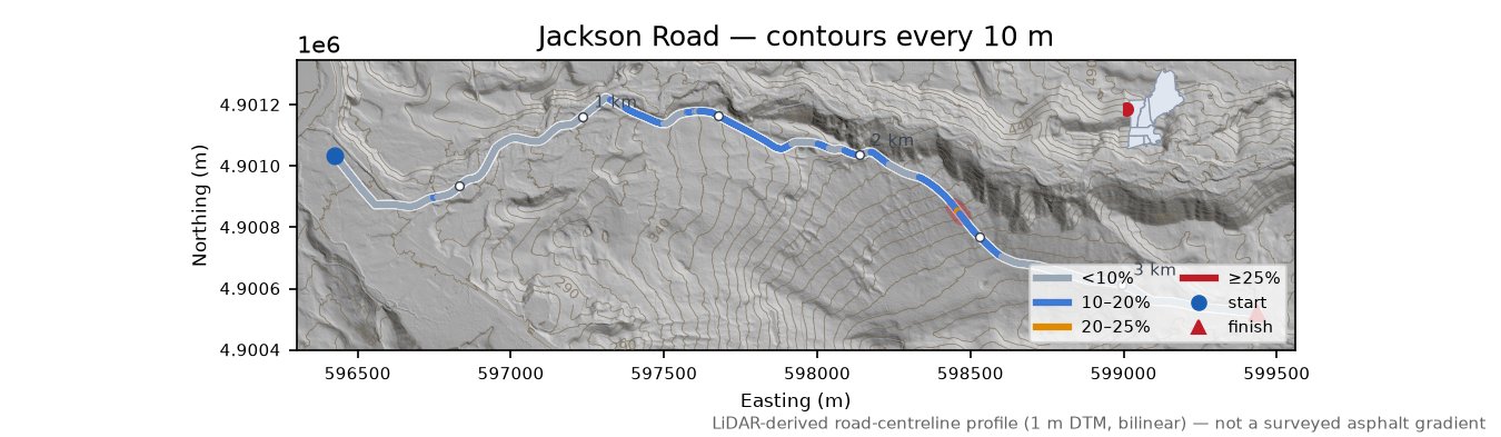 Jackson Road LiDAR hillshade map with contours