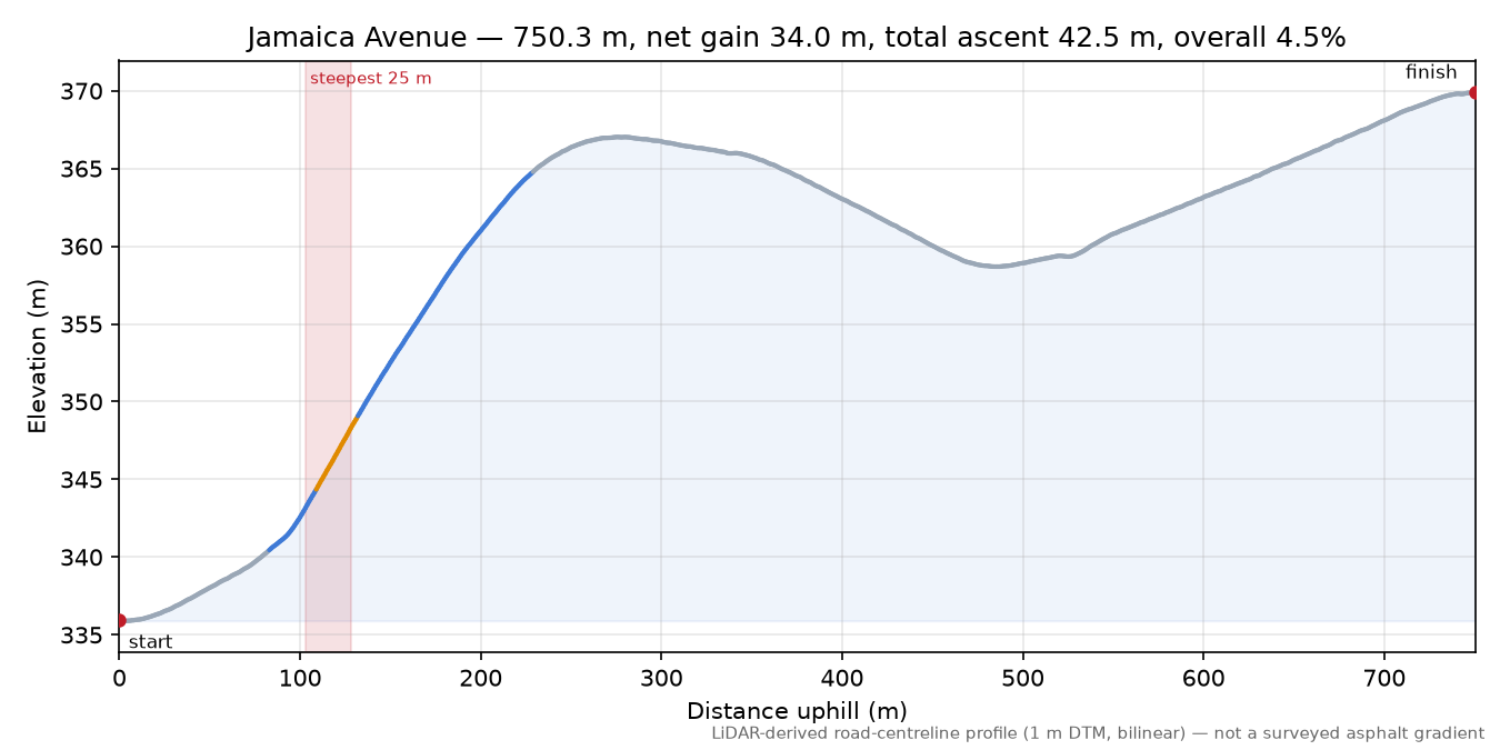 Jamaica Avenue elevation profile