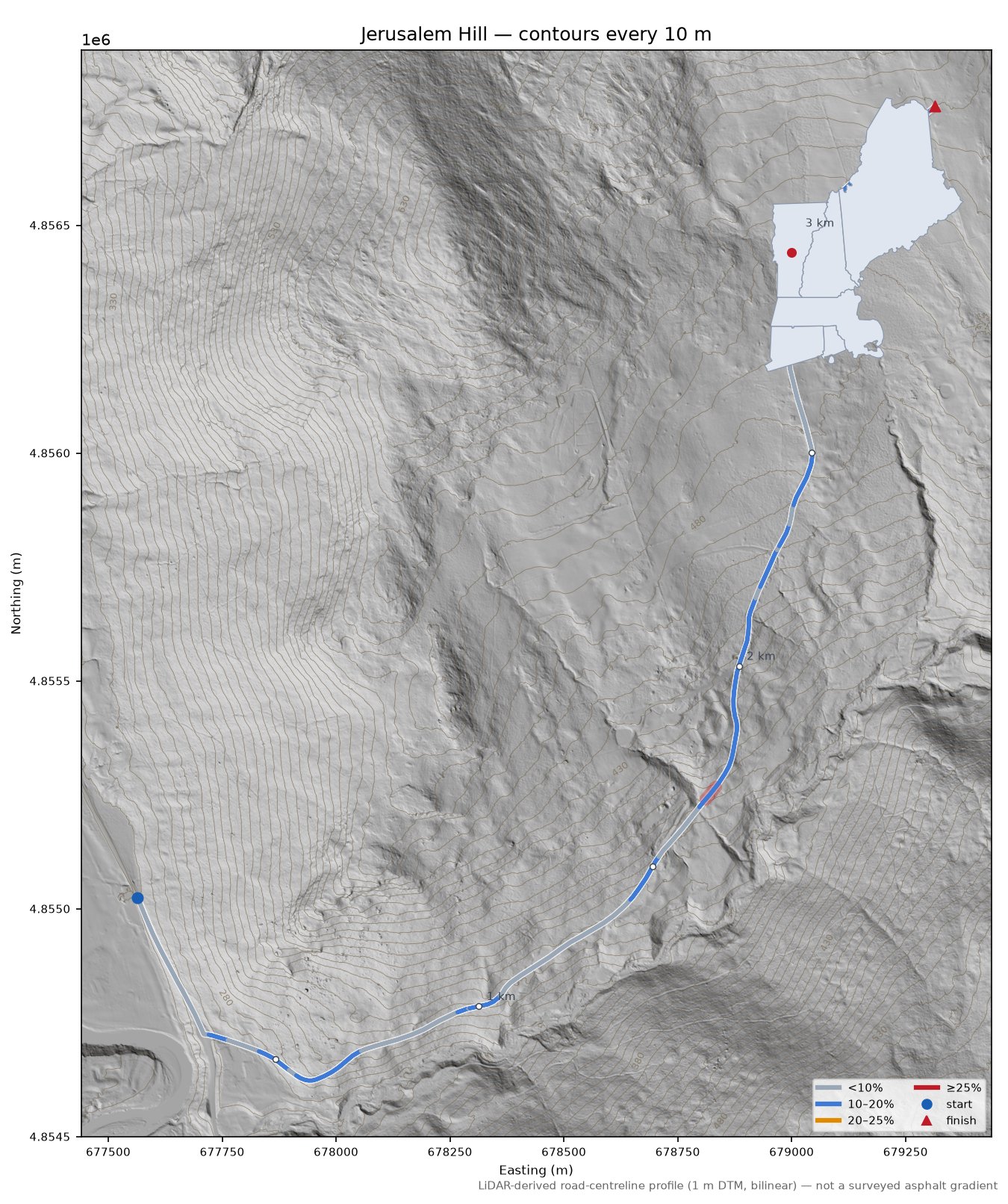 Jerusalem Hill LiDAR hillshade map with contours