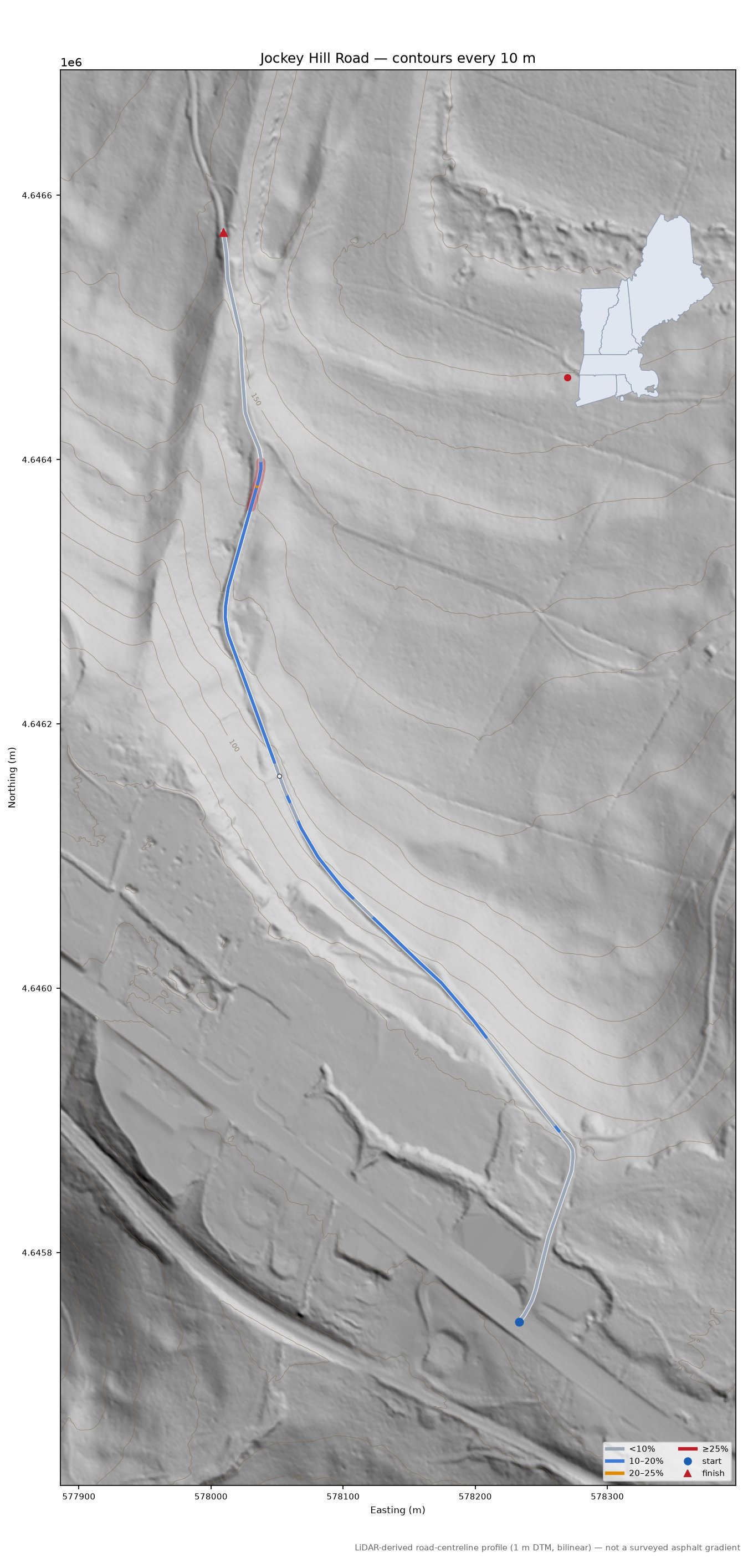 Jockey Hill Road LiDAR hillshade map with contours