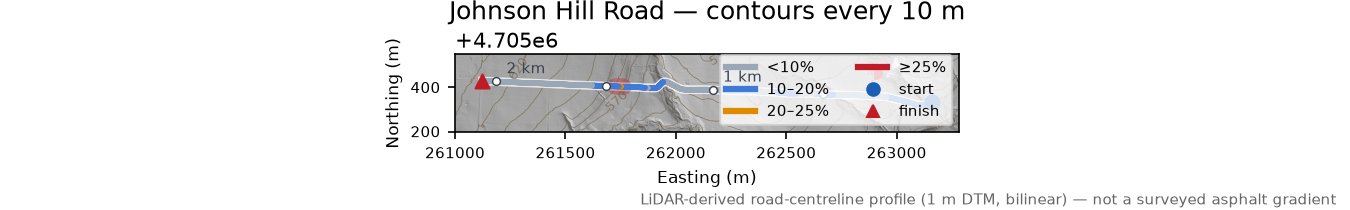 Johnson Hill Road LiDAR hillshade map with contours