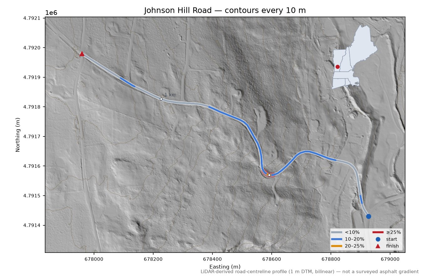 Johnson Hill Road LiDAR hillshade map with contours