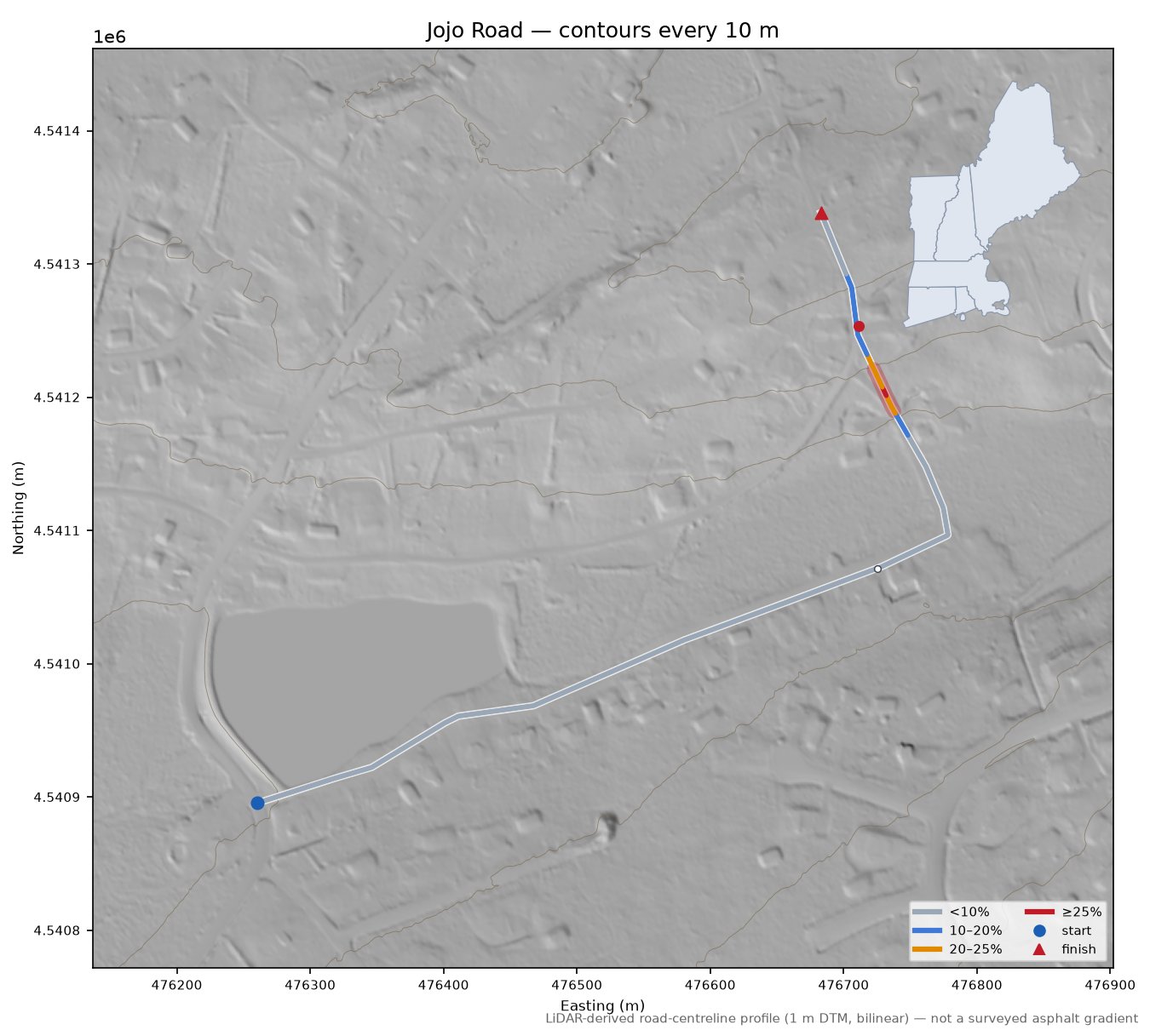 Jojo Road LiDAR hillshade map with contours