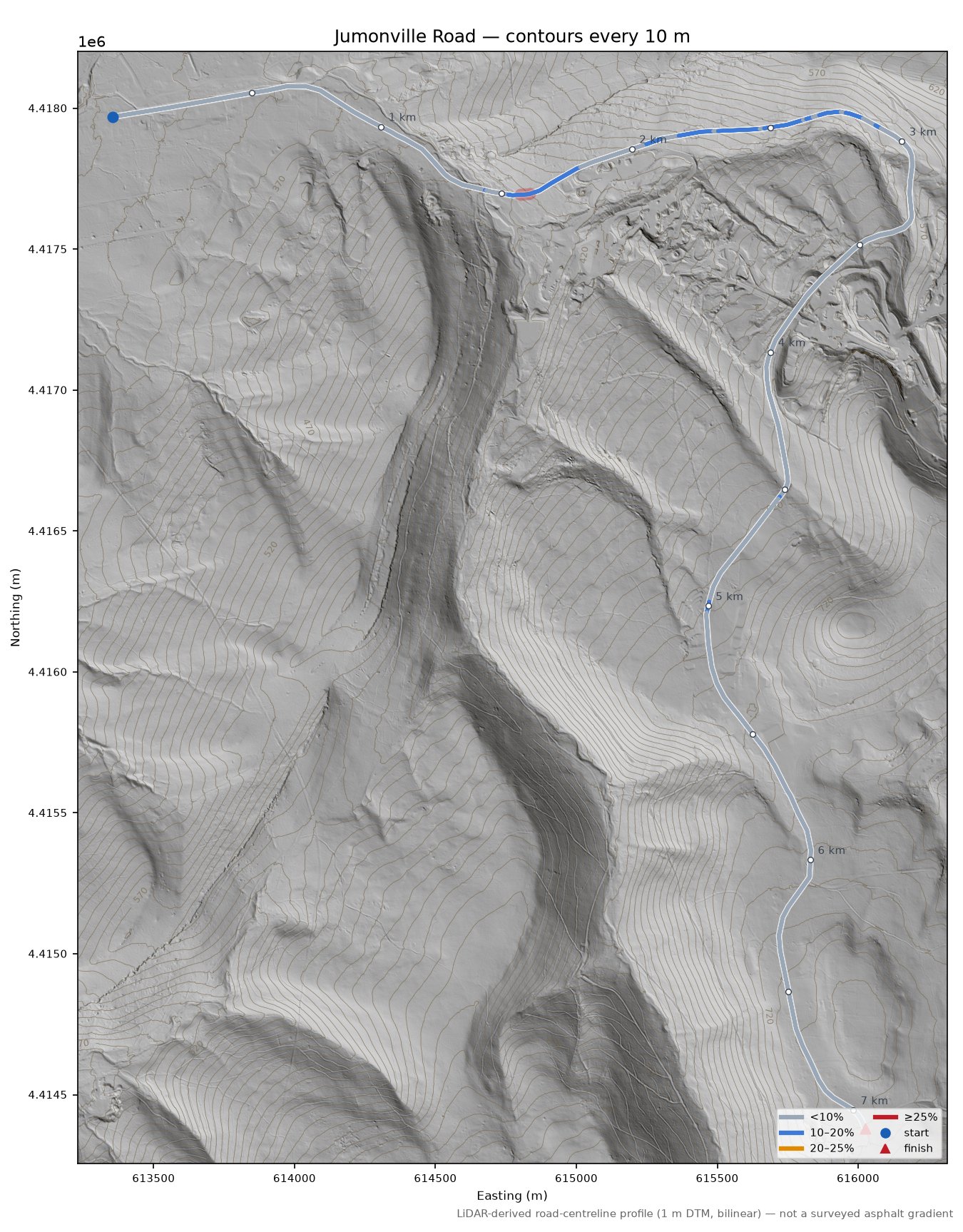 Jumonville Road LiDAR hillshade map with contours