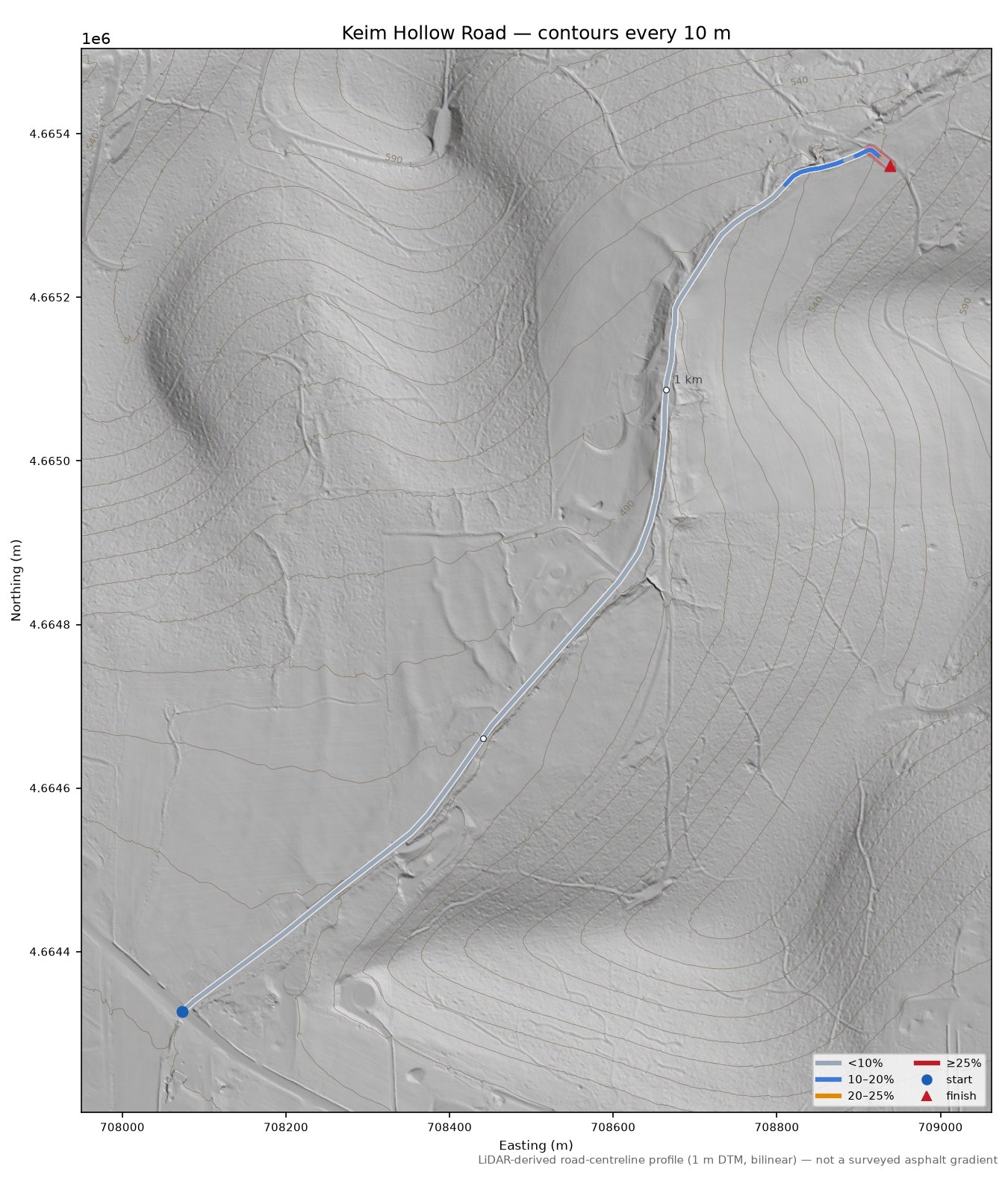 Keim Hollow Road LiDAR hillshade map with contours