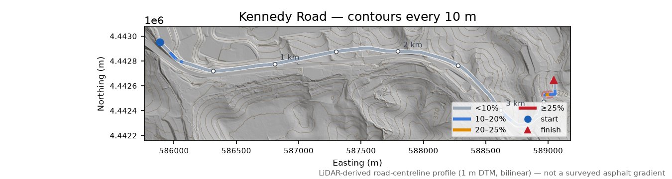 Kennedy Road LiDAR hillshade map with contours