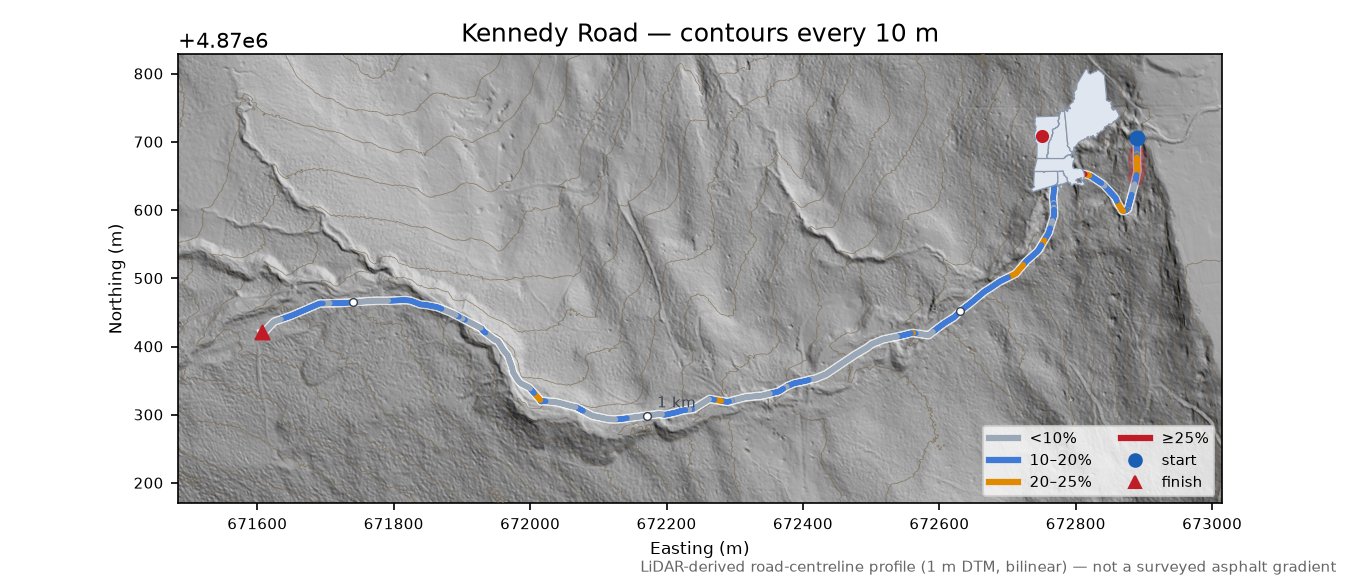 Kennedy Road LiDAR hillshade map with contours