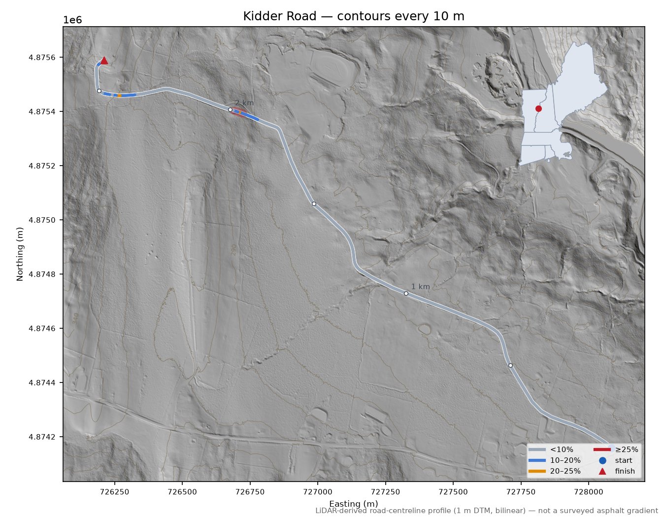 Kidder Road LiDAR hillshade map with contours