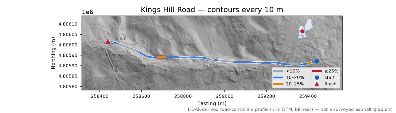 Kings Hill Road LiDAR hillshade map with contours