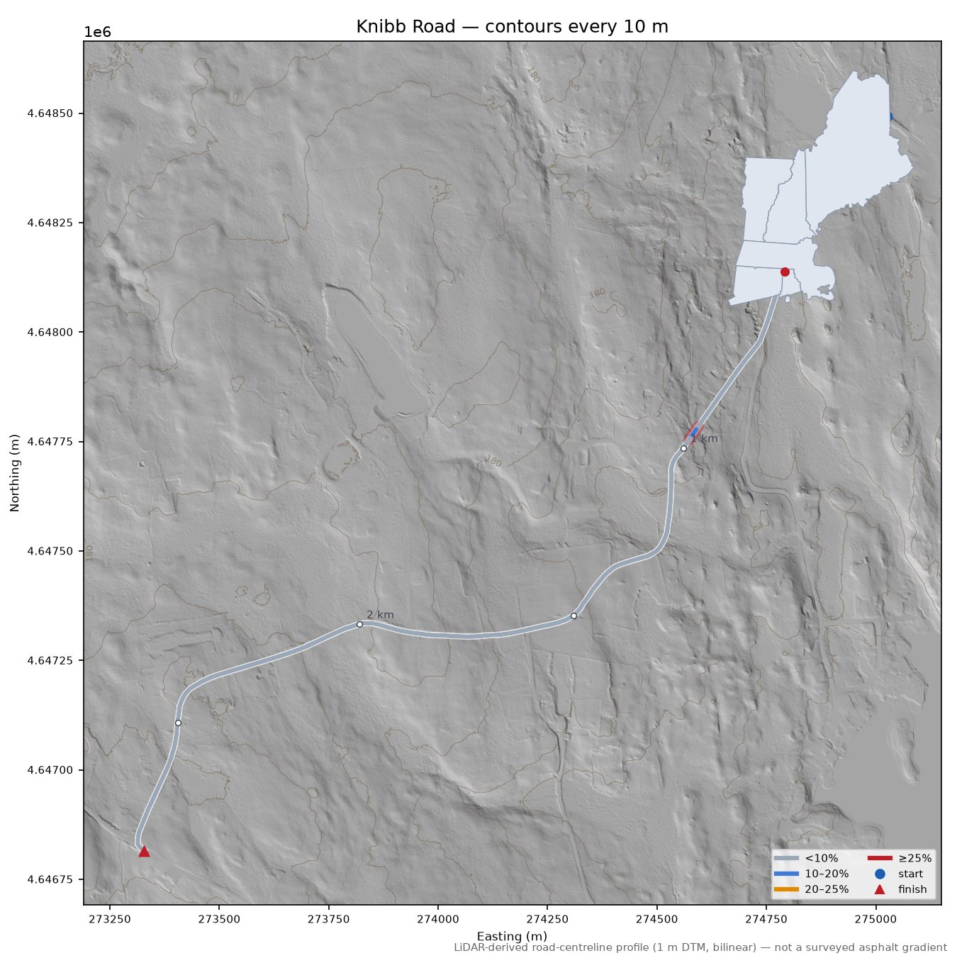 Knibb Road LiDAR hillshade map with contours