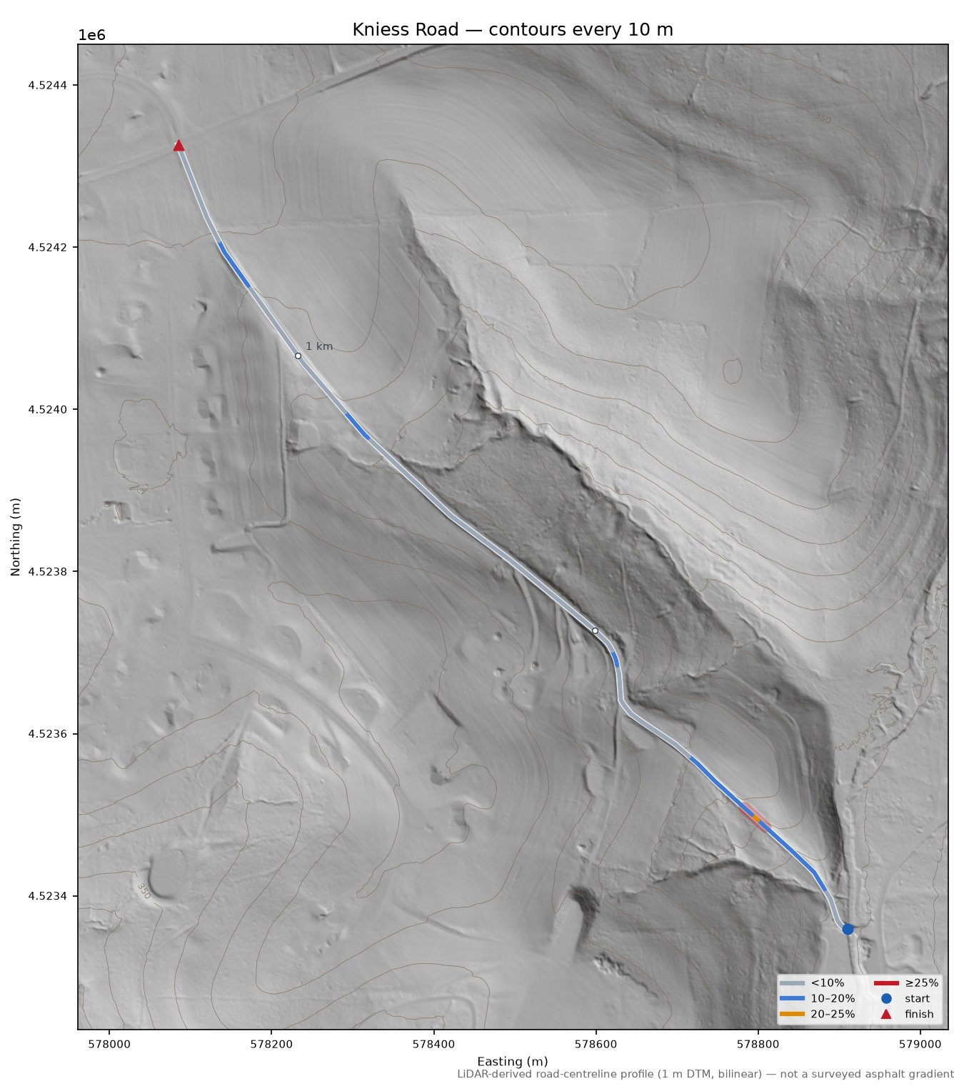 Kniess Road LiDAR hillshade map with contours