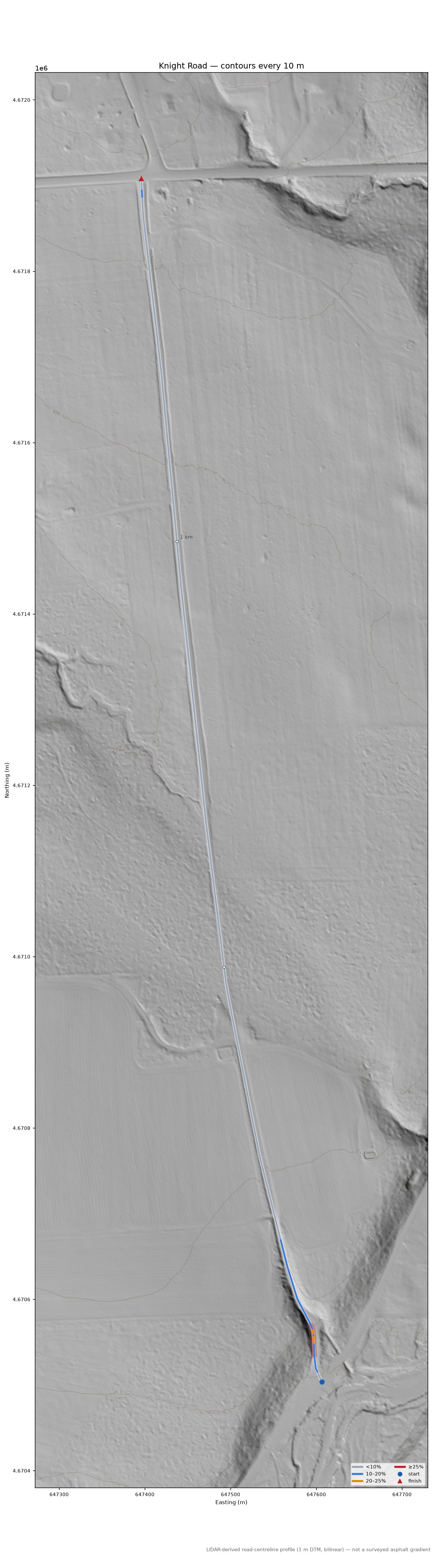 Knight Road LiDAR hillshade map with contours