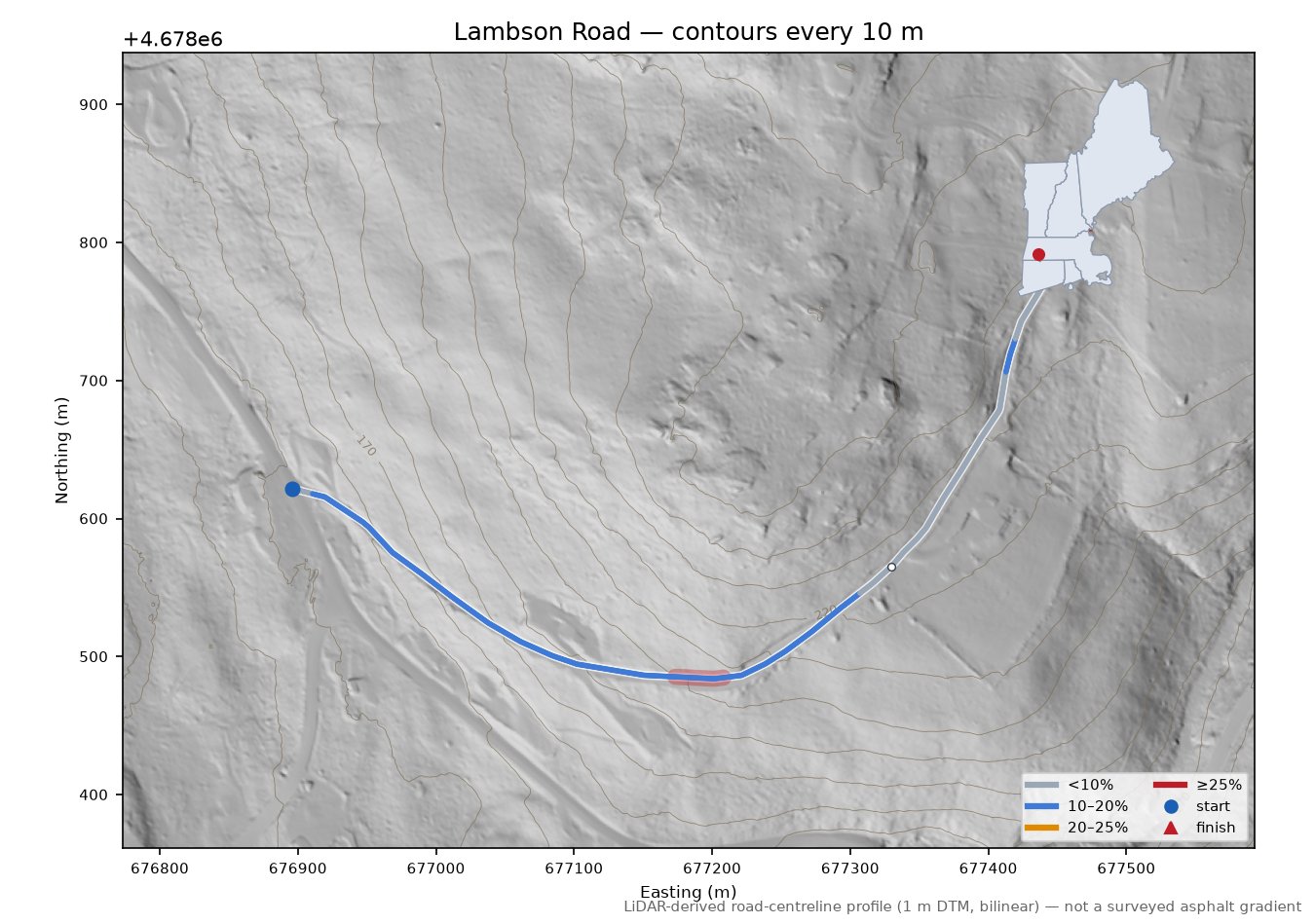 Lambson Road LiDAR hillshade map with contours