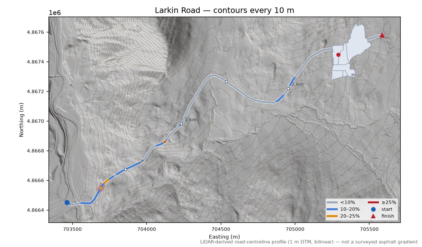 Larkin Road LiDAR hillshade map with contours