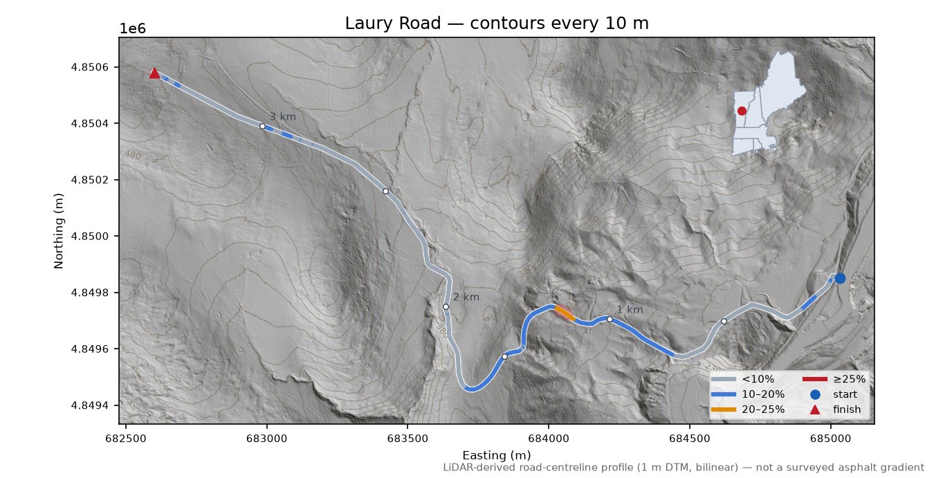 Laury Road LiDAR hillshade map with contours