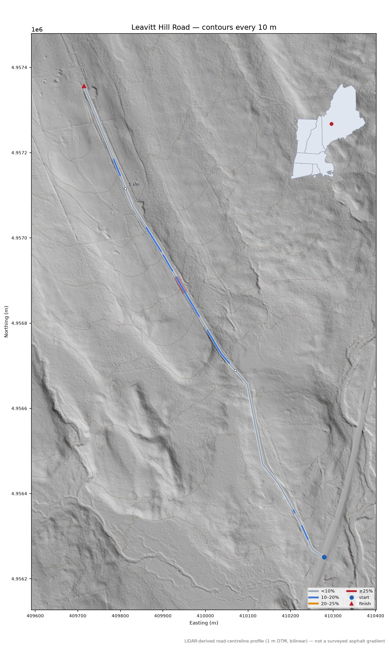 Leavitt Hill Road LiDAR hillshade map with contours