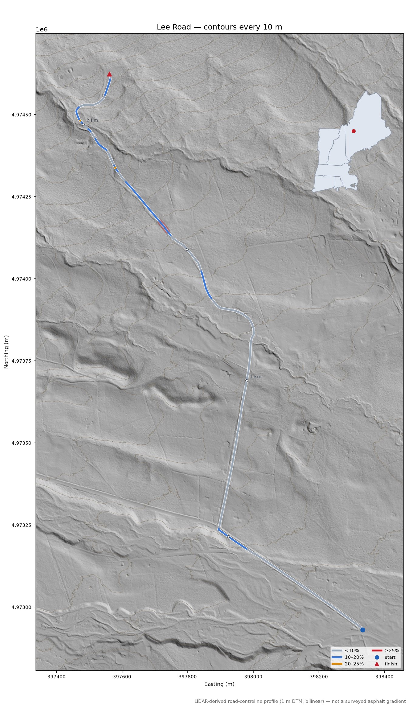 Lee Road LiDAR hillshade map with contours