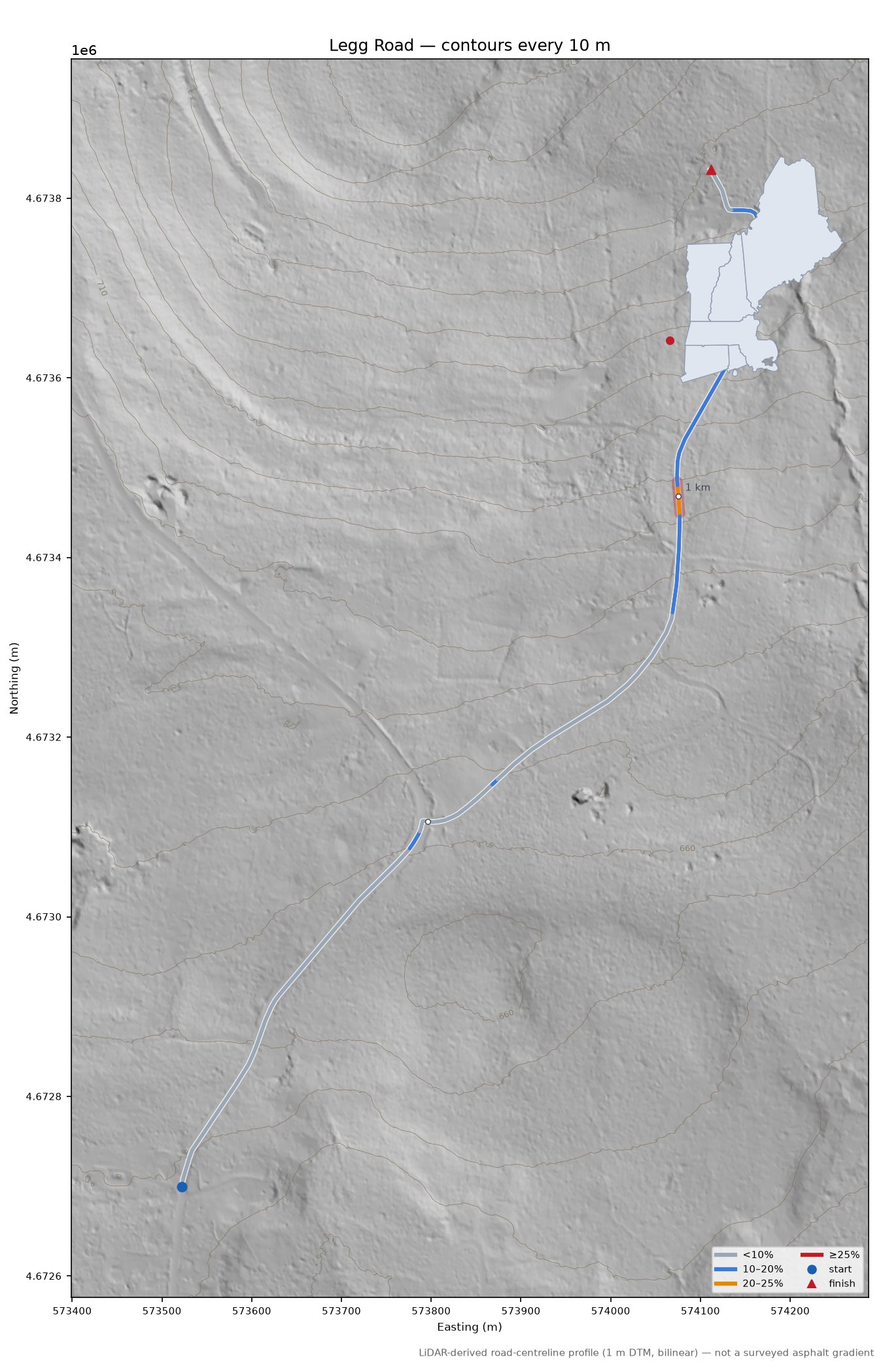 Legg Road LiDAR hillshade map with contours