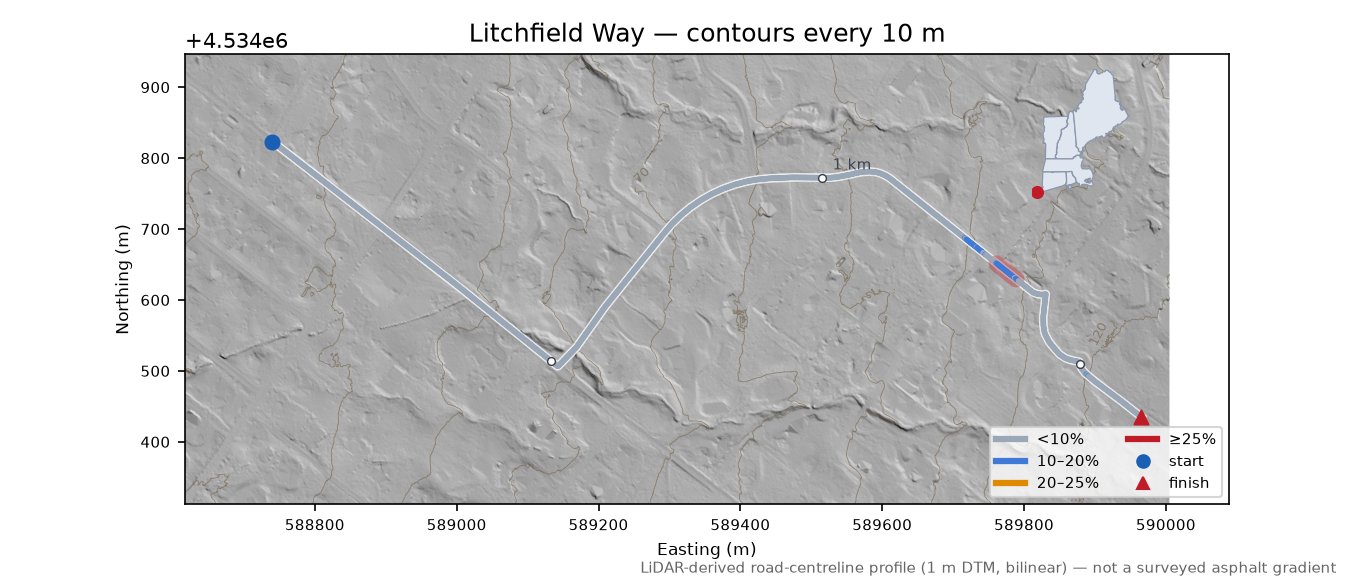 Litchfield Way LiDAR hillshade map with contours
