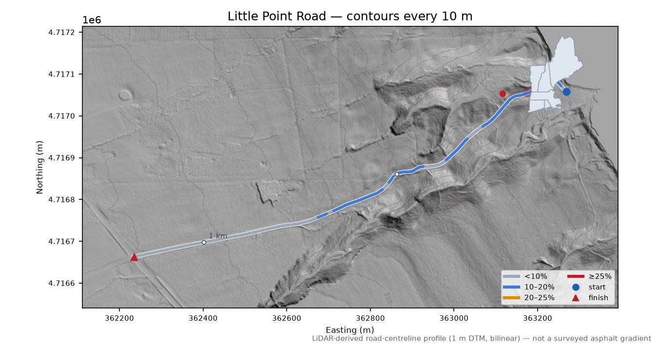 Little Point Road LiDAR hillshade map with contours