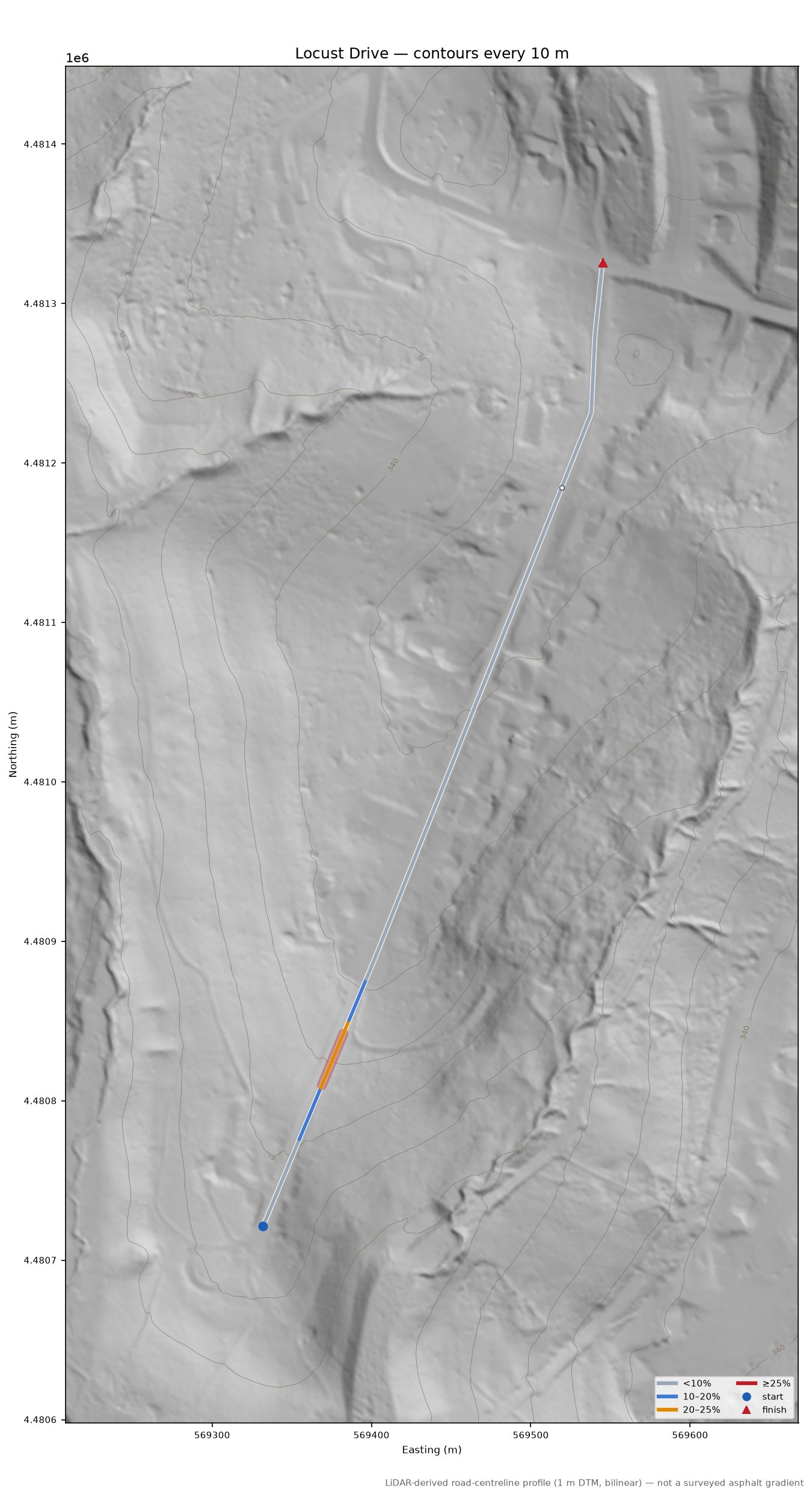 Locust Drive LiDAR hillshade map with contours