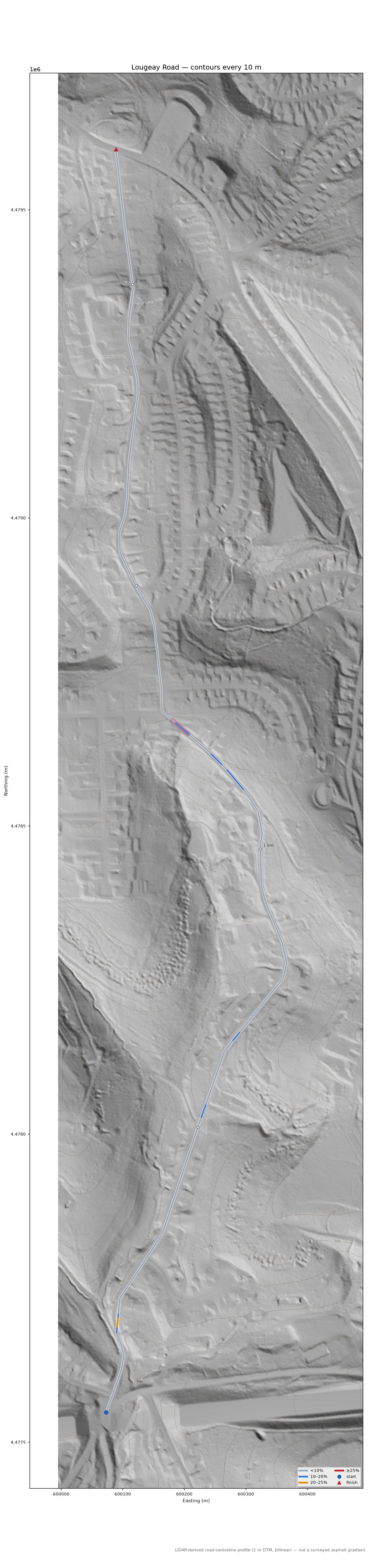 Lougeay Road LiDAR hillshade map with contours