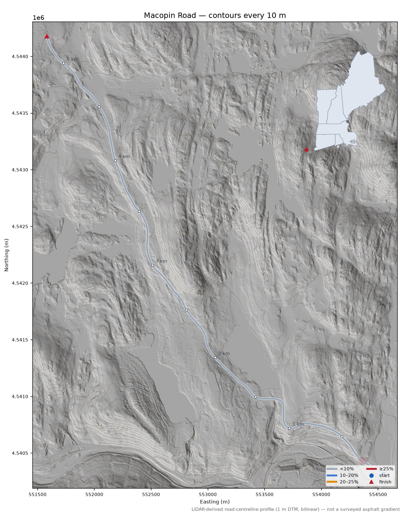 Macopin Road LiDAR hillshade map with contours
