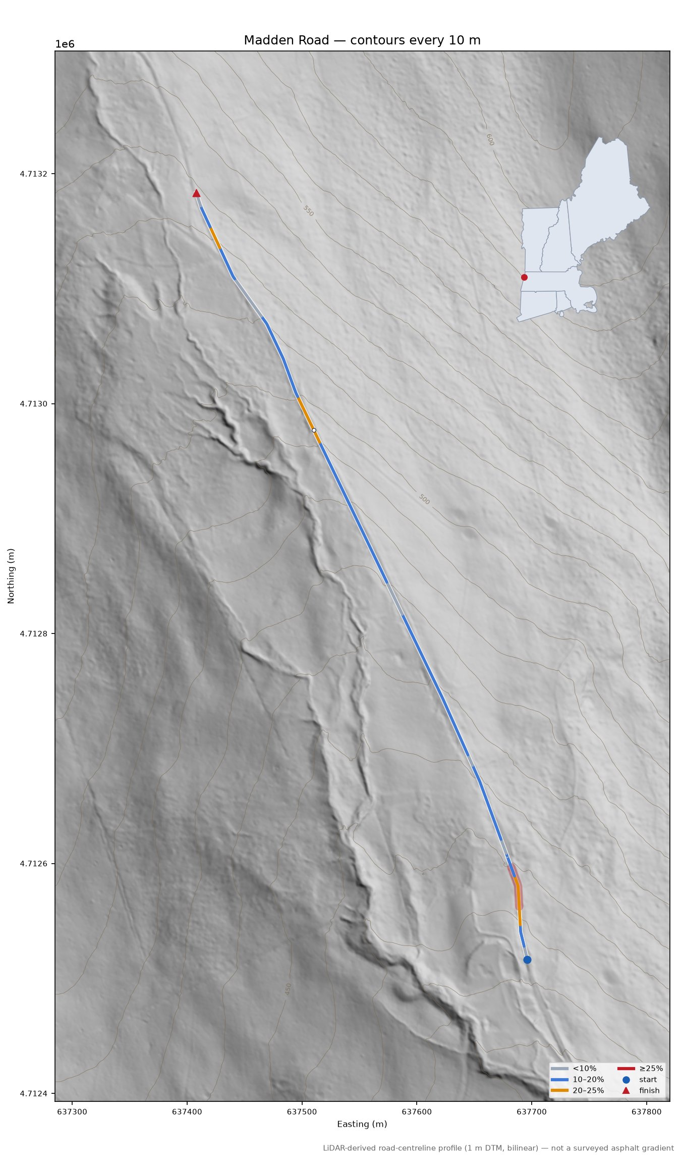 Madden Road LiDAR hillshade map with contours