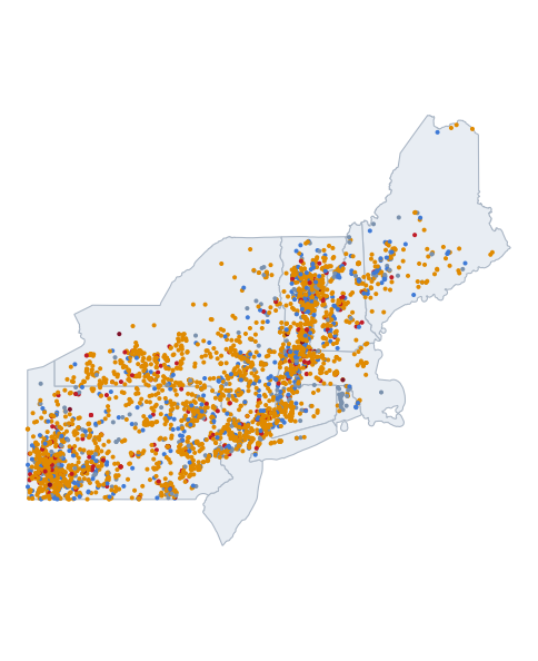 Map of the Northeast (US) measured set