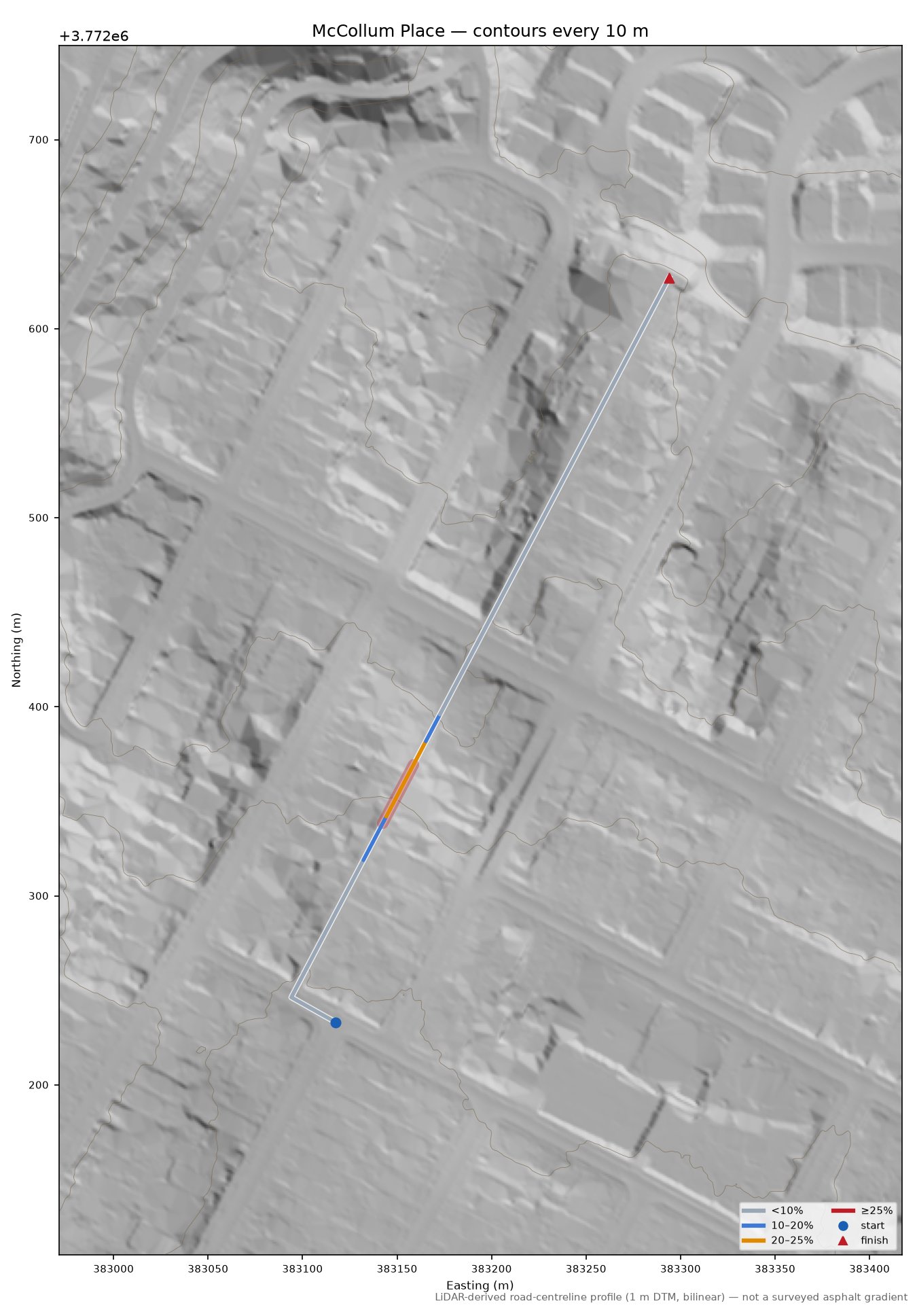 McCollum Place LiDAR hillshade map with contours