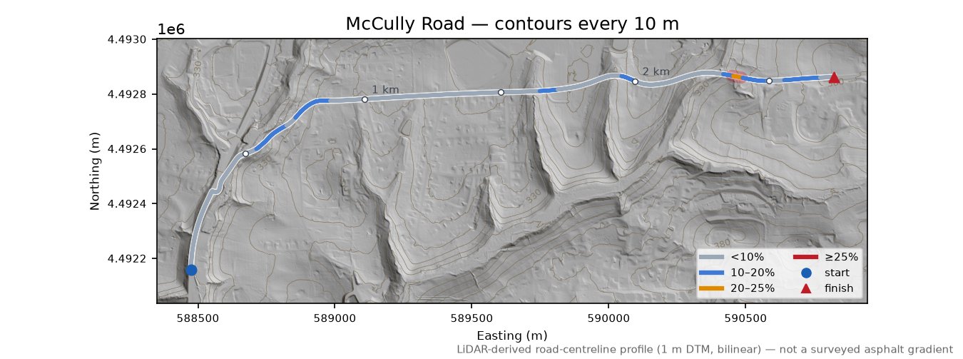 McCully Road LiDAR hillshade map with contours
