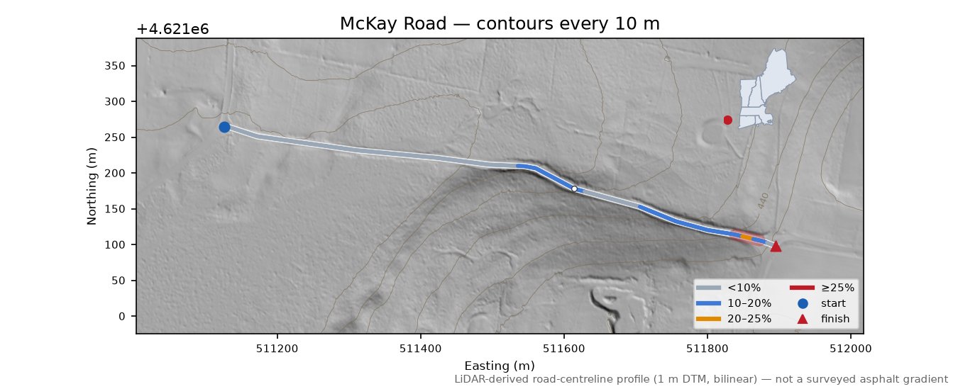 McKay Road LiDAR hillshade map with contours