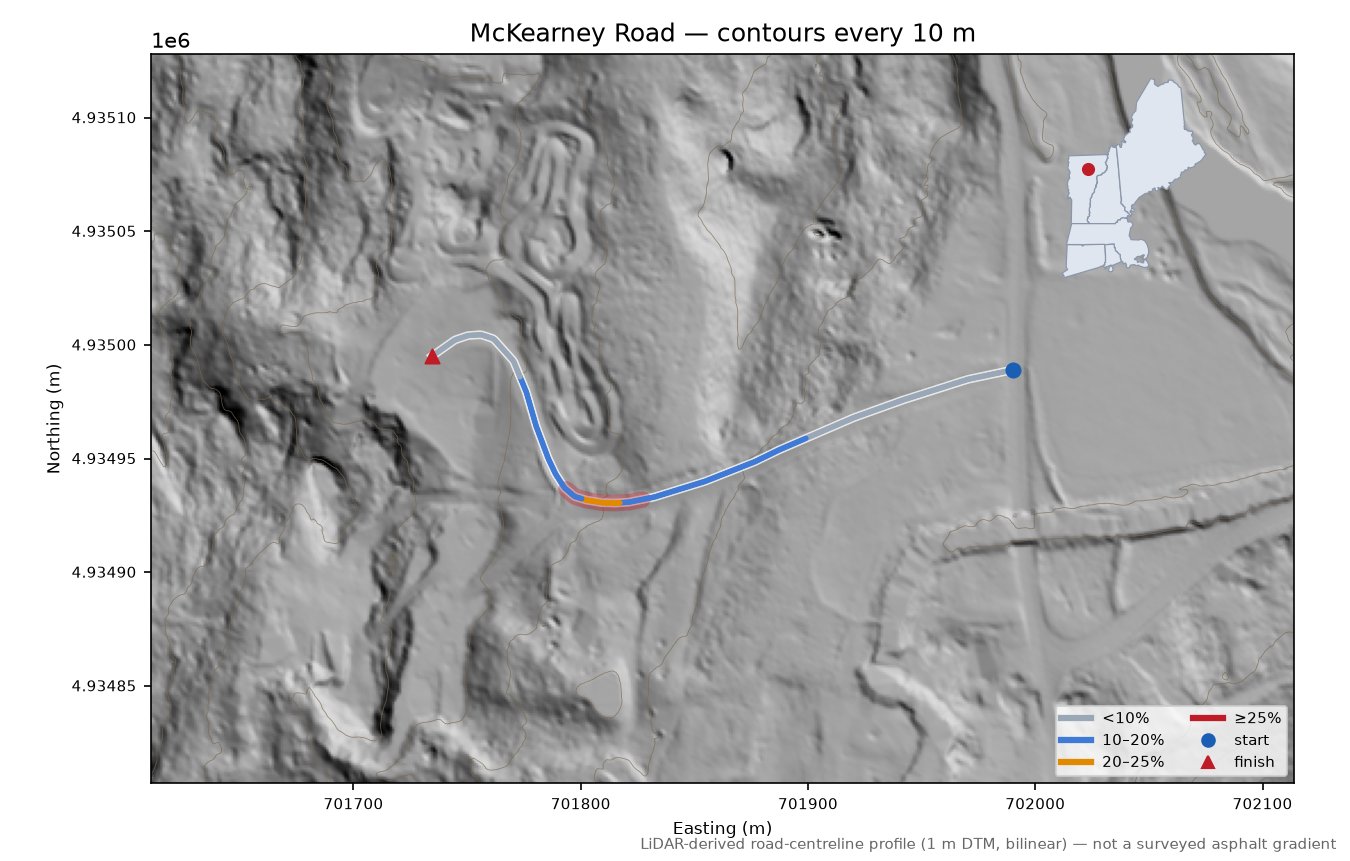 McKearney Road LiDAR hillshade map with contours