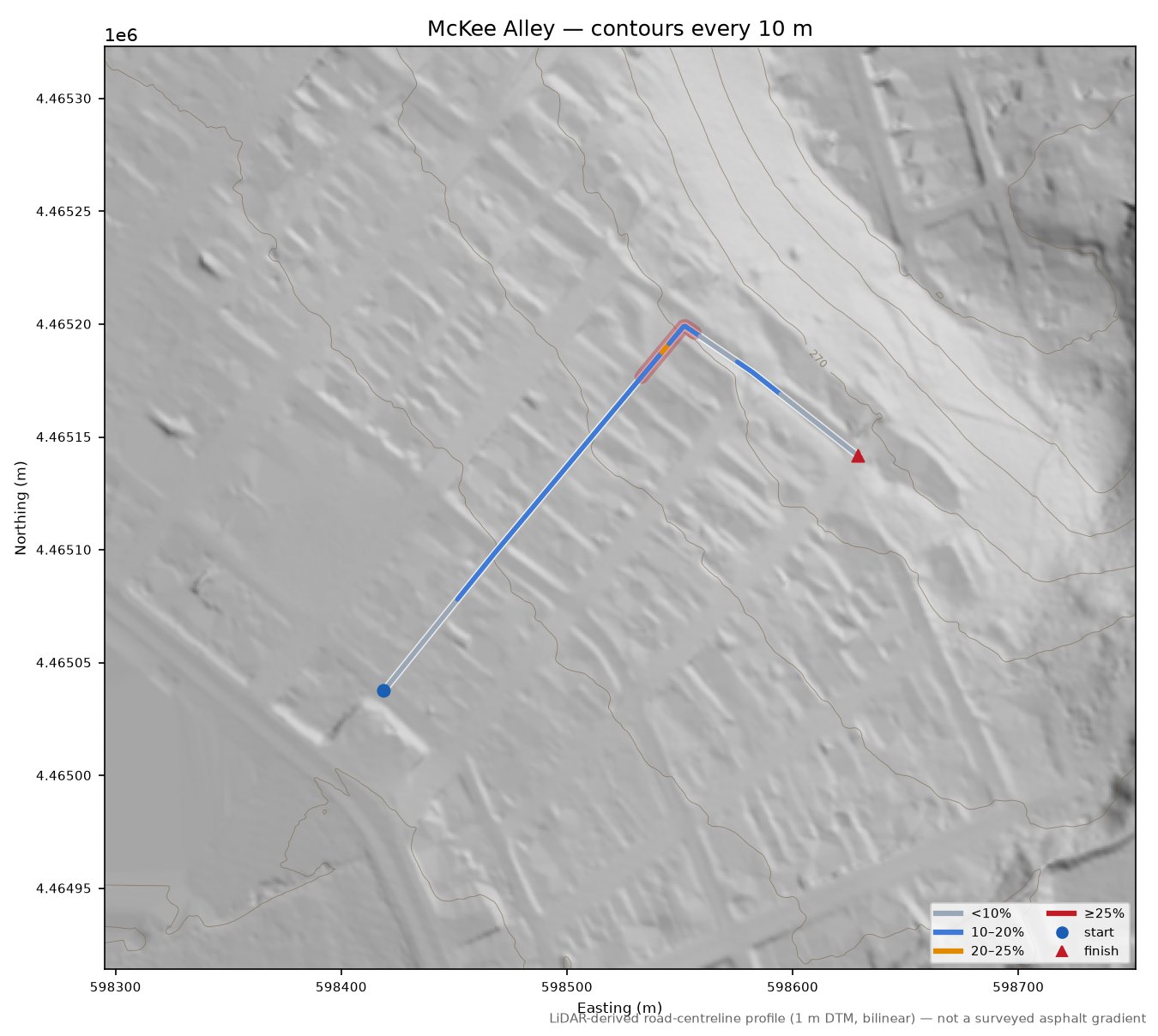 McKee Alley LiDAR hillshade map with contours