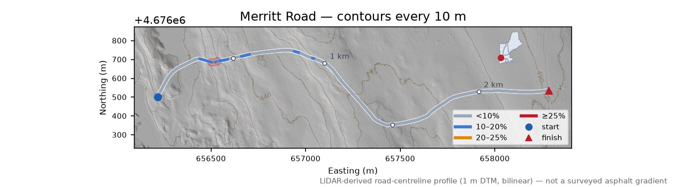 Merritt Road LiDAR hillshade map with contours