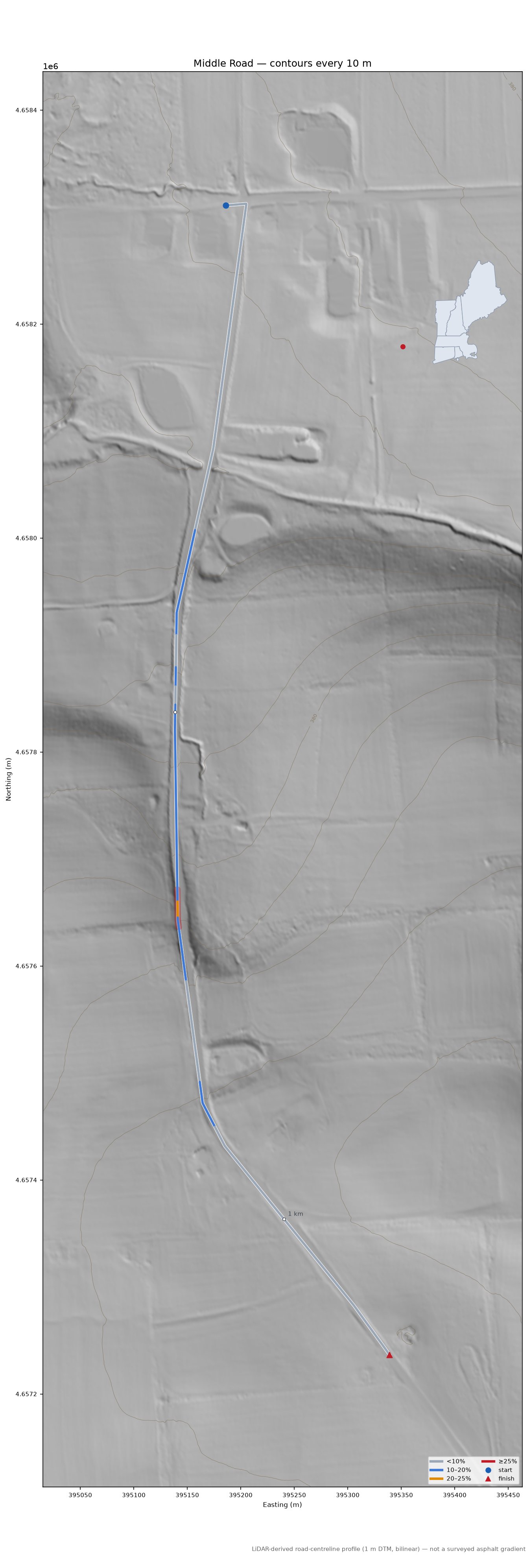 Middle Road LiDAR hillshade map with contours