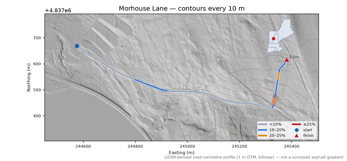 Morhouse Lane LiDAR hillshade map with contours